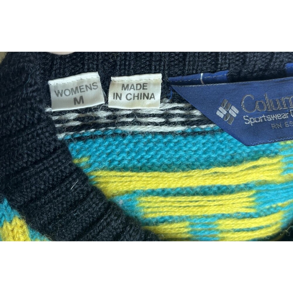 Vintage Columbia Women's Sweater 100% Wool Y2K Artsy Skiing Multi Size Medium - Picture 9 of 12